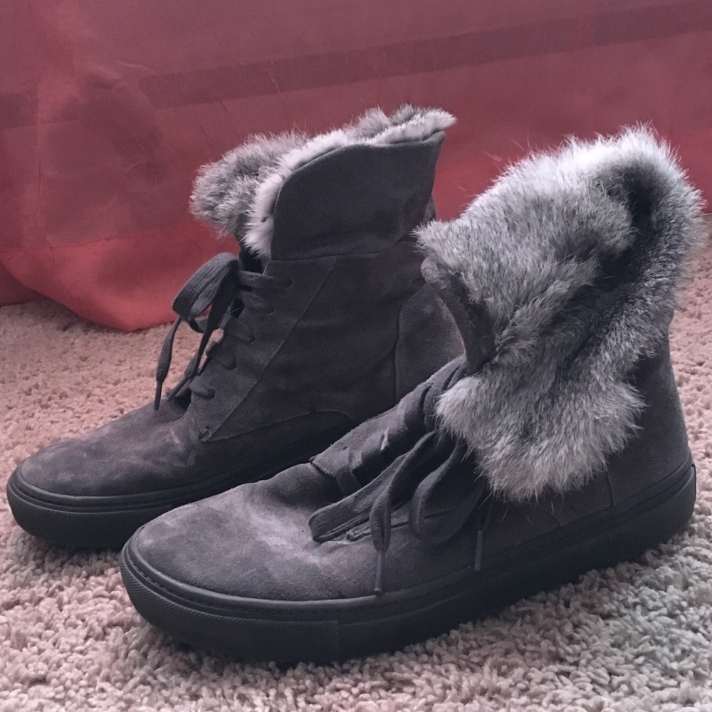 Vince Gray Suede Hi Tops with Fur